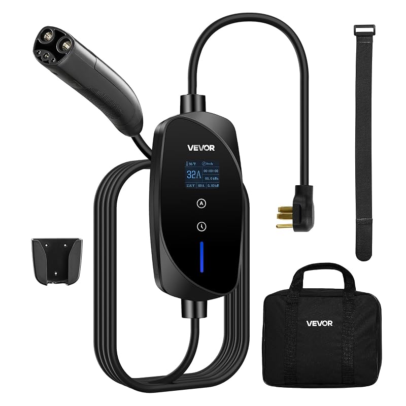 Carregador portátil Level 2 para Tesla VEVOR, 32 A ajustável, 240 V, cabo de 7,62 m, plugue NEMA 14-50P e conector NACS