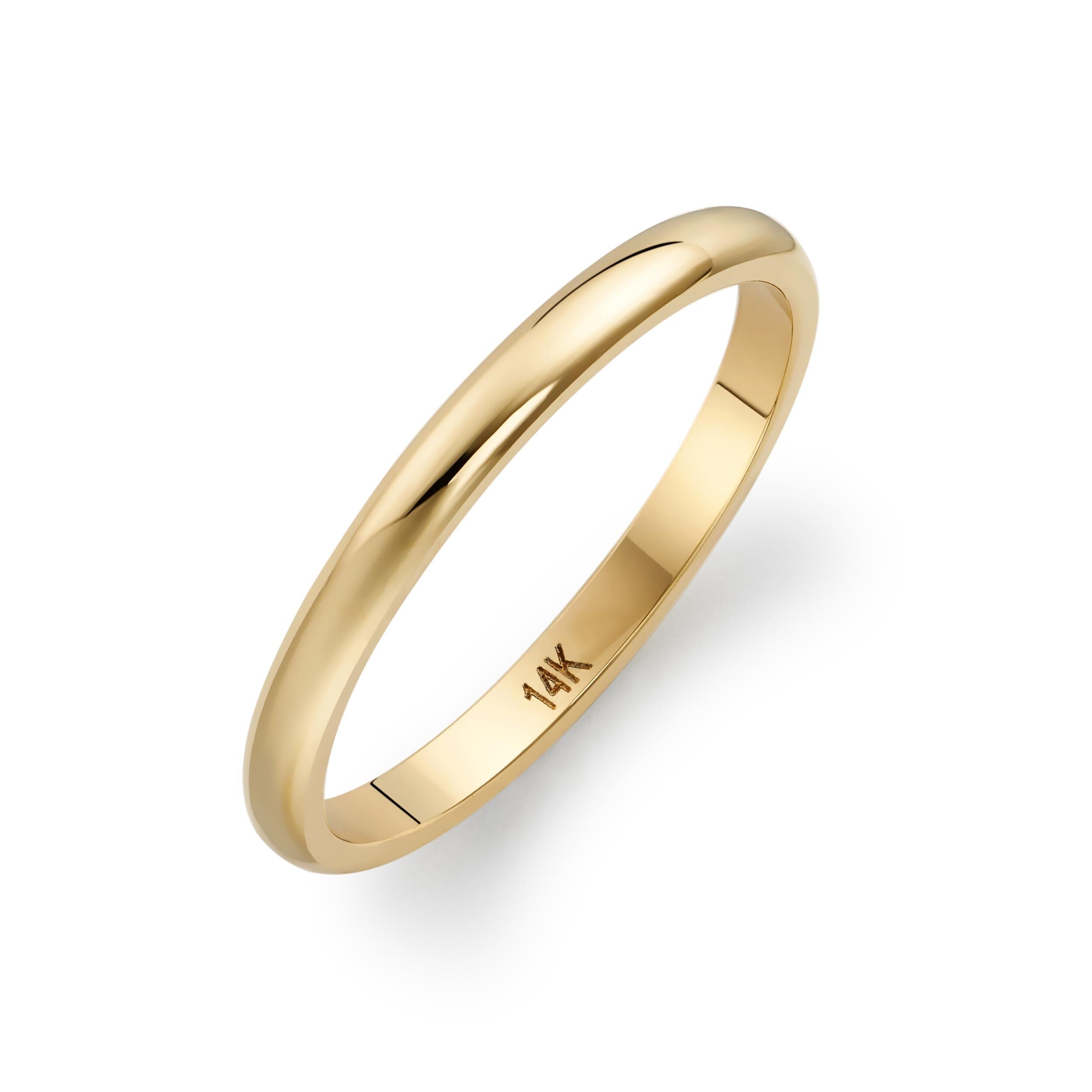 Amanda Rose Collection Womens Solid Gold Wedding Band Stacking Ring 2mm High-Polish Classic Fit Genuine 10K or 14K