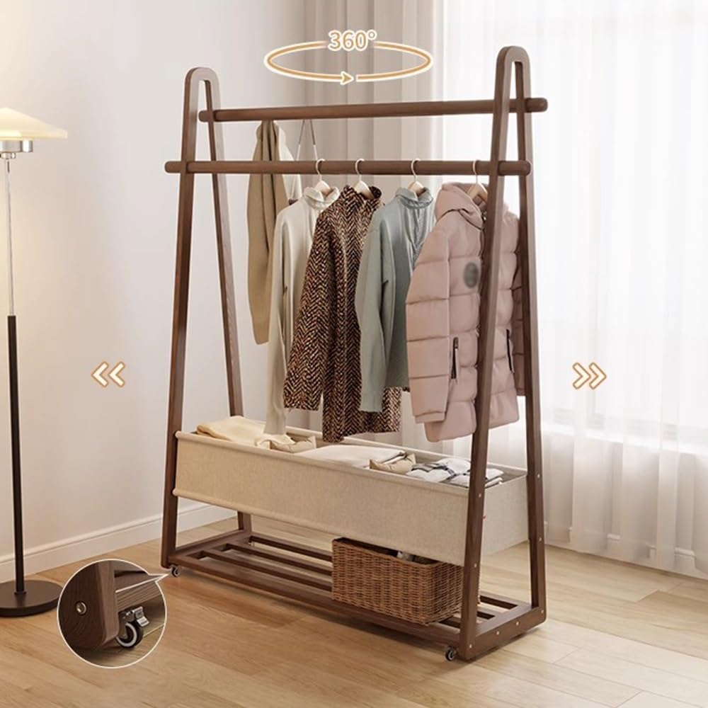 Massivholzgarderobe mit Rollen, mobiles Aufbewahrungsregal für Eingangsbereich und Schlafzimmer, Hängeorganizer mit Stofftasche, freistehender Kleiderständer für Flur und Eingangsbereich.