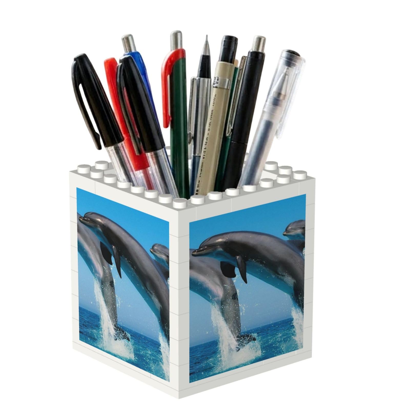 Poadnly Dolphins Jumping Winter, Pen Pot Pencil Holder for Office Home School, Compact Desk Organiser for Office Stationery