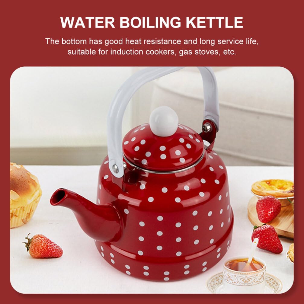 DOITOOL Émail Thé Bouilloire Cuisinière Bouilloire Émaillée Théière Café Rouge Et Blanc À Pois Thé Avec Filtre En Acier Inoxydable Pour La Maison Restaurant Cuisine