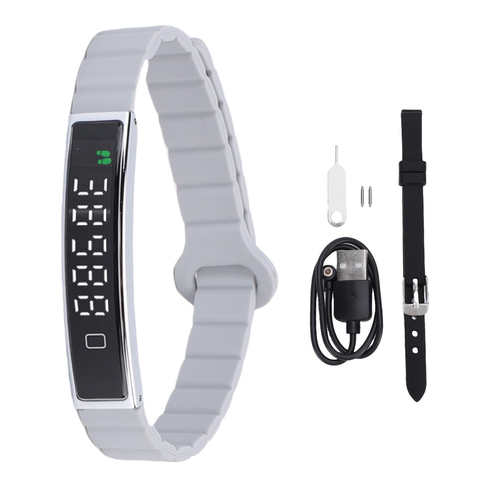 Pulsera Inteligente Rastreador de Ejercicios Rastreador de Actividad de Salud Contador de Pasos con Toma de Fotos remota Diseño de impermeabilización Accesorio magnético pa (Plata)