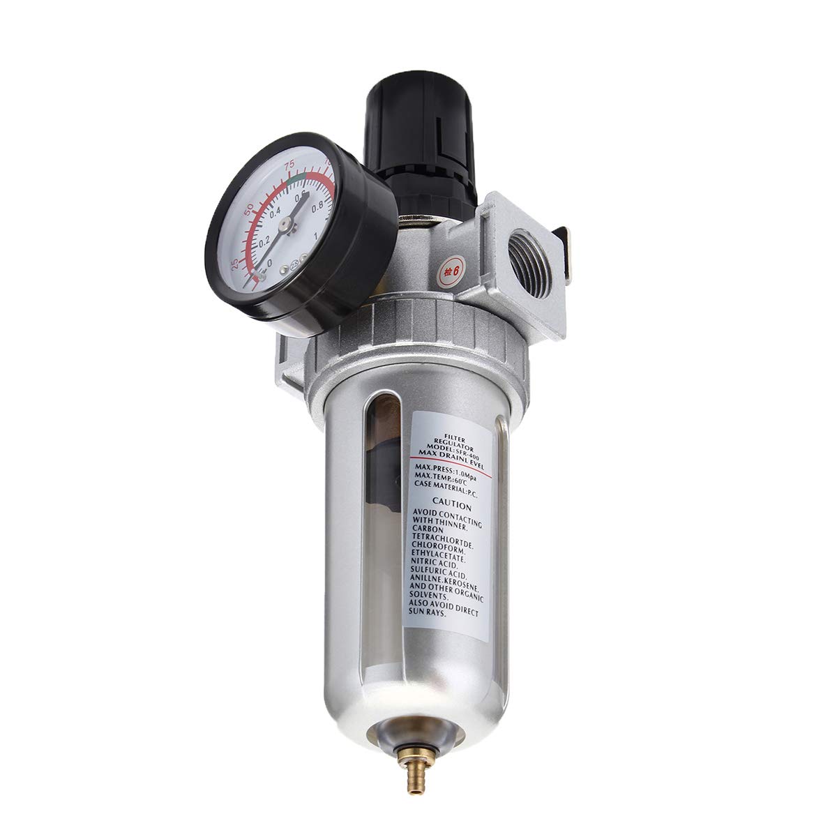 MJJEsports 1/2 "Regolatore Compressore Aria Mid Flow E Combo Filtro Con Manometro Scarico Manuale 150Psi