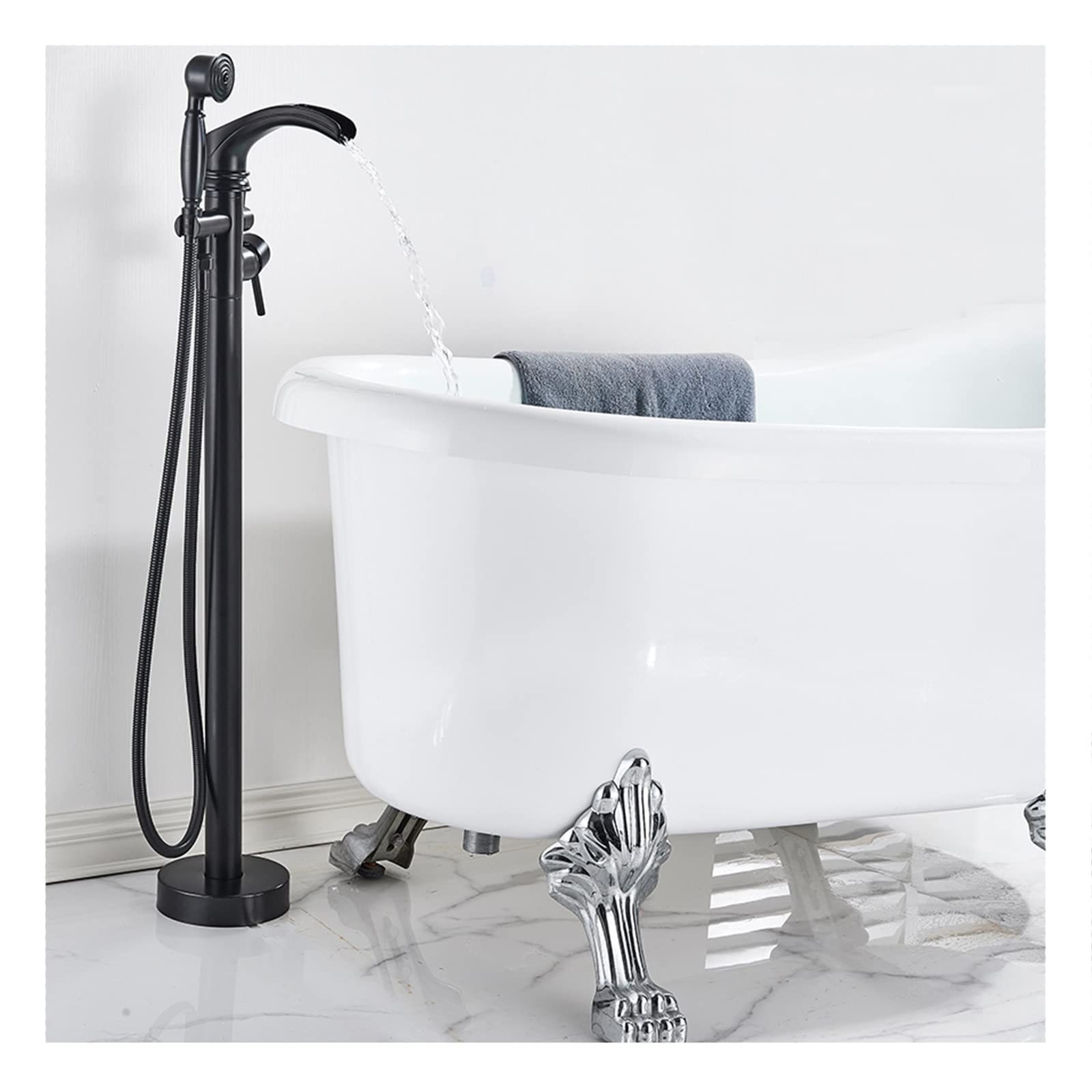 Hand Shower Waterfall Bathtub Faucet Bath Mixer Tap Brass Tub Fill Set,Black(Black)