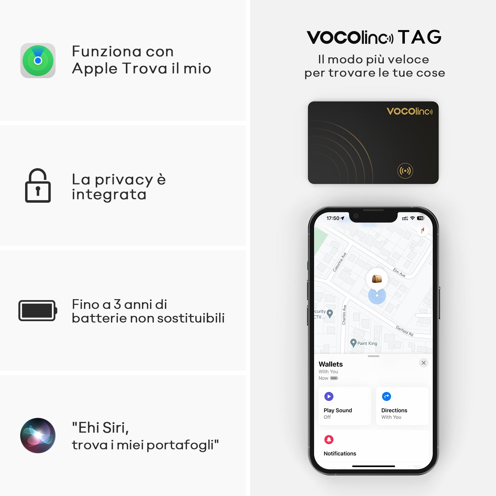 VOCOlinc Wallet Tracker, Slim 1.6mm Localizzatore Portafogli Compatibile con Apple Dov’è (solo iOS, NON per Android), Smart Air Bluetooth Card Tag Trova Oggetto per Bagaglio/Valigia/Passaporti, Nero