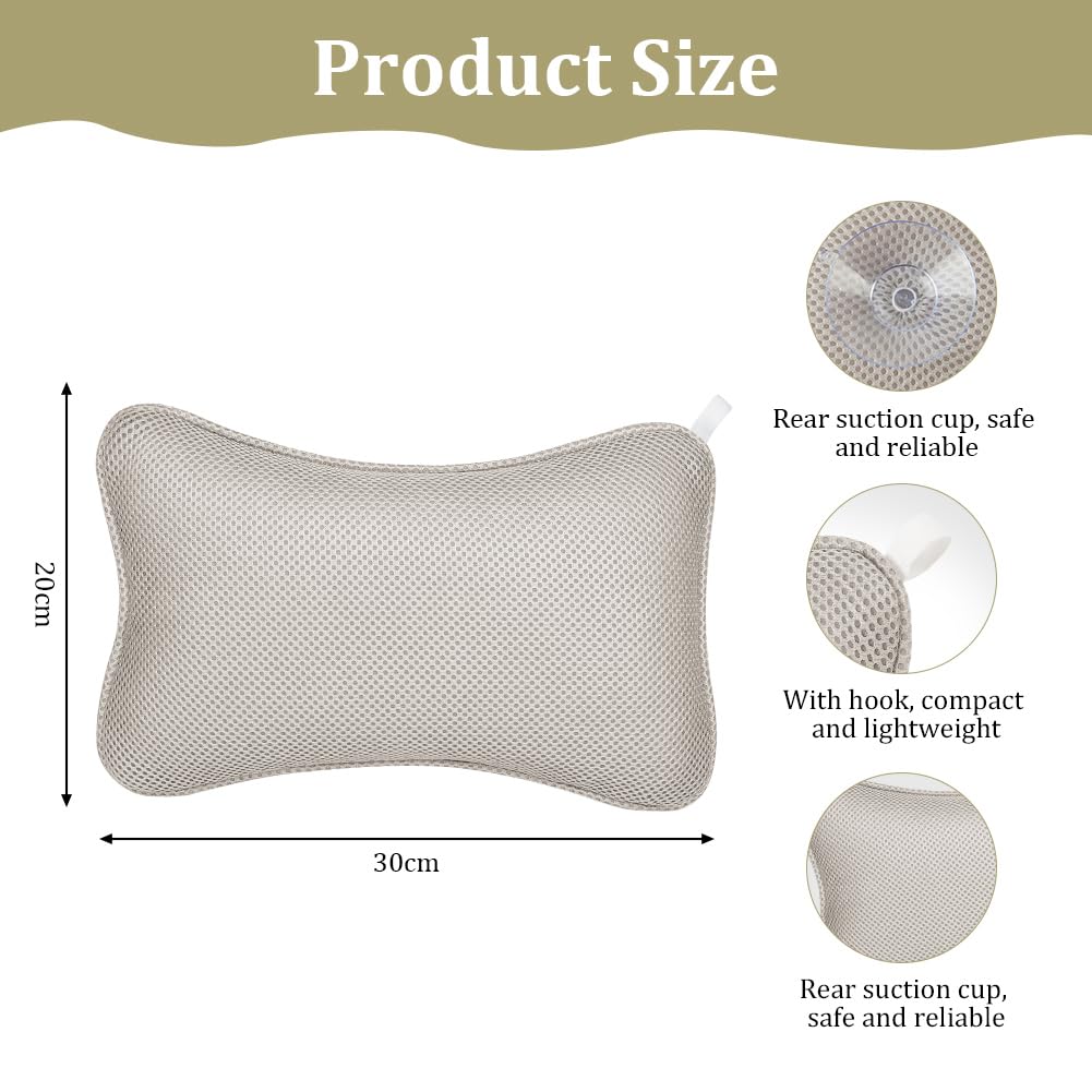 Almohada de Baño, 2PCS Juego de Almohada de Baño de Lujo y Pelota de Baño, Almohada Ergonómica de Malla para Bañera de Hidromasaje, Antideslizante para Cabeza, Cuello y Espalda, A