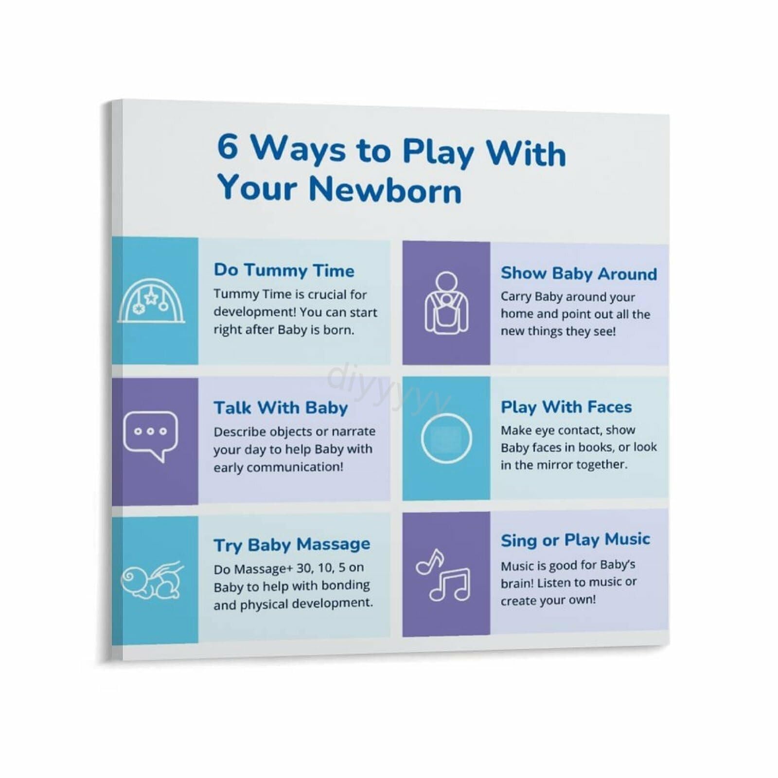 HGETJOHXEM Parenting Guide Canvas Art​ - Newborn Play & Learning Activities Poster for Nursery Wall Decor(Framed,16x24inch(40x60cm))