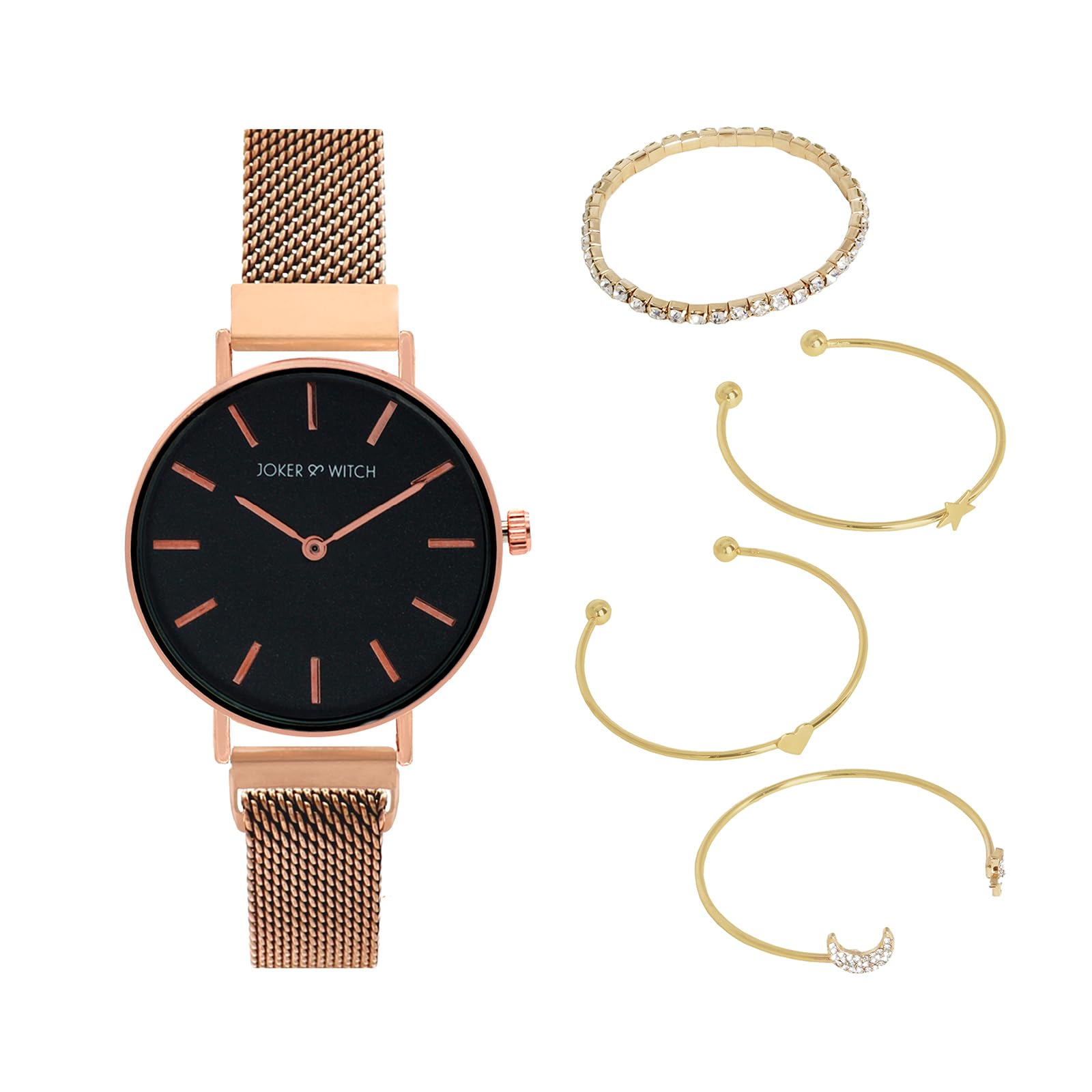 Joker & Witch Stainless Steel Women Felica Analog Watch Bracelet Stack Combo, Black Dial, Rose Gold Band (B0C7L8SBSJ) Amazon Price History, Amazon Price Tracker