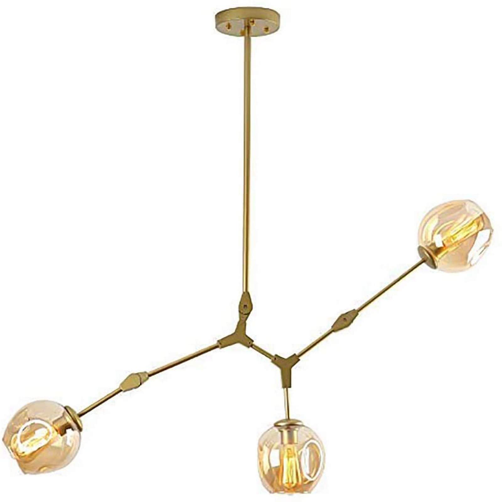 KXEcoLife Chandelier Ceiling Light Modern E27 Mid Century Handblown Glass Lamp For Dining Room Kitchen Branches During Lighting-Amber lampshade 3 head Home Decor