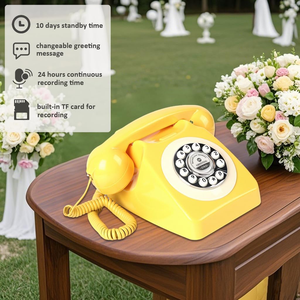 TelPal Voice Recording Audio Guest Book – Guest Book Phone for Weddings, Bridal Showers, Anniversaries | Retro Telephone Voice Recorder | USB Rechargeable Memory Phone | Unique Wedding Gift (Yellow)