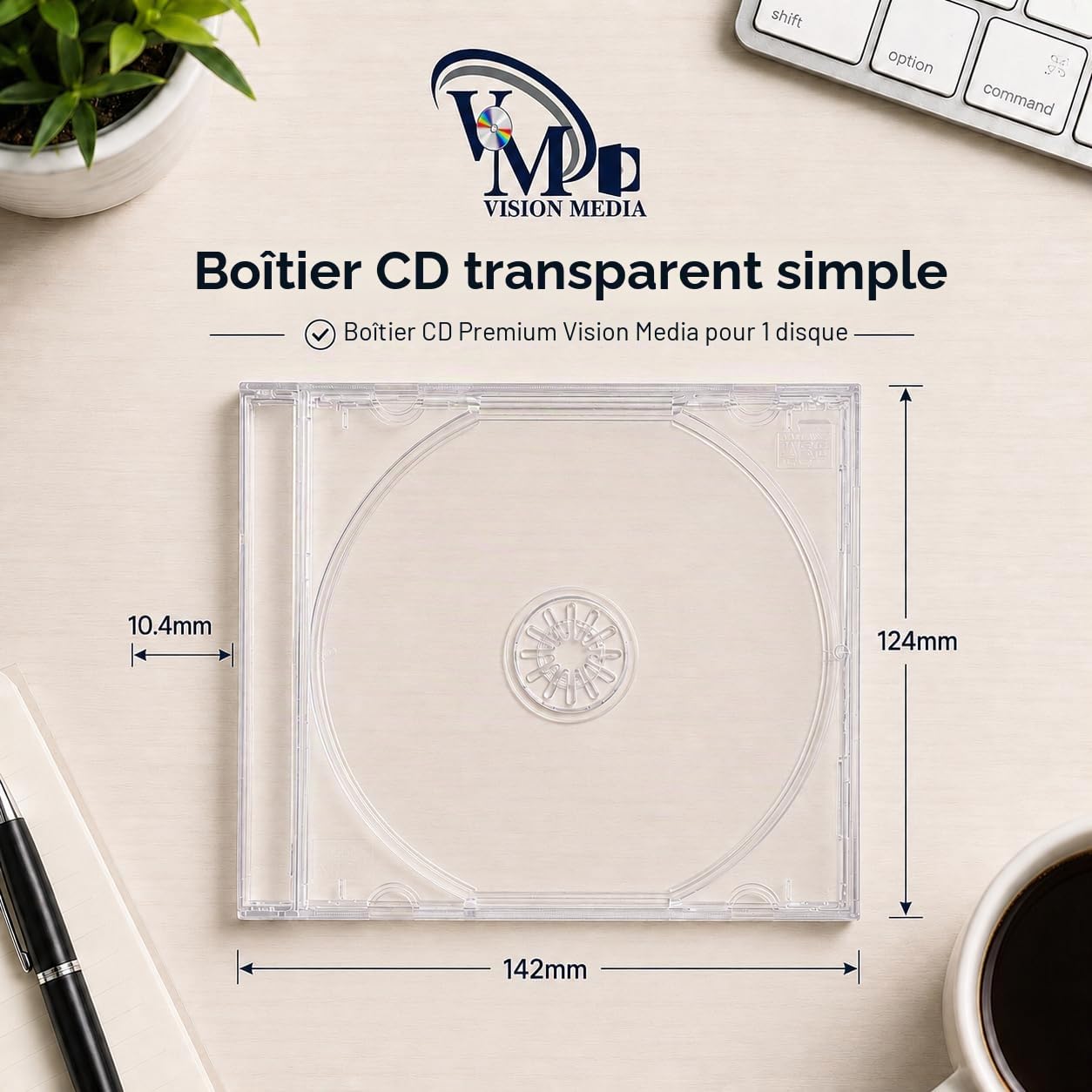 Lot de 50 boîtiers CD simples à plateau transparent - Tranche de 10,4 mm