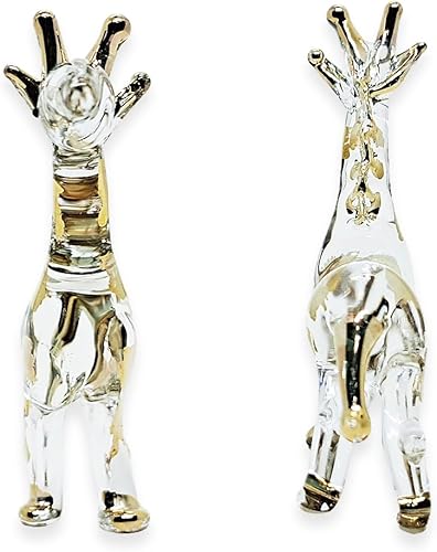 Miniatura 12 de WitnyStore Pequeña figura de jirafa marrón de 3 pulgadas con aspecto de pie – Miniatura soplada a mano pintada jirafas de vidrio pintado a mano