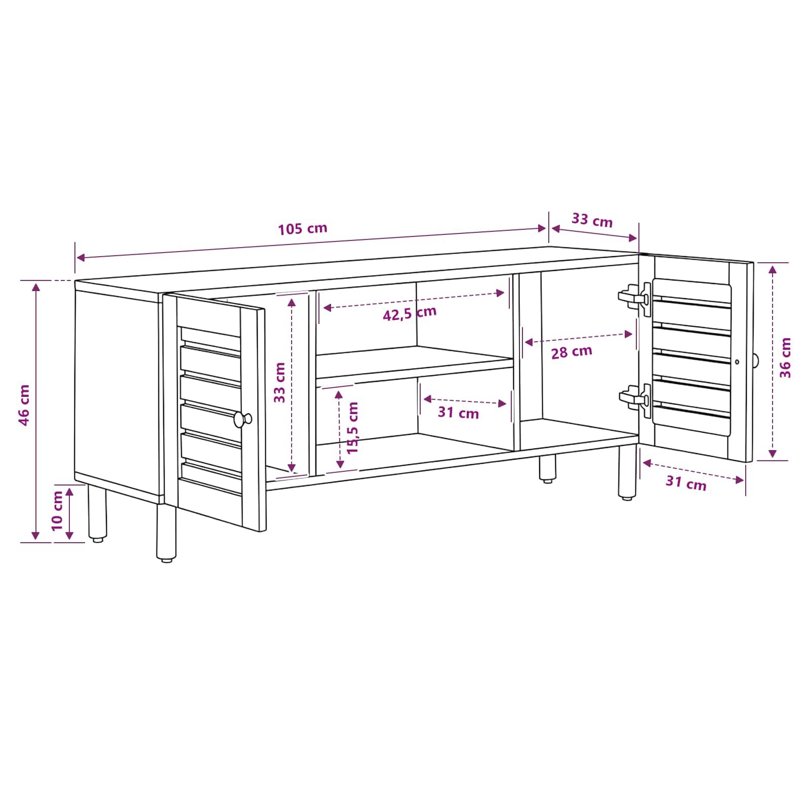 Mueble de almacenamiento de madera, mango macizo, 105 x 33 x 46 cm, color