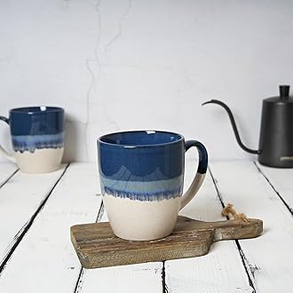 Bosmarlin Ceramic Coffee Mug Set of 4, 17 Oz, 5 Colors to Choose, Tea Cups, Dishwasher and Microwave Safe, Reactive Glaze (Deep Blue)