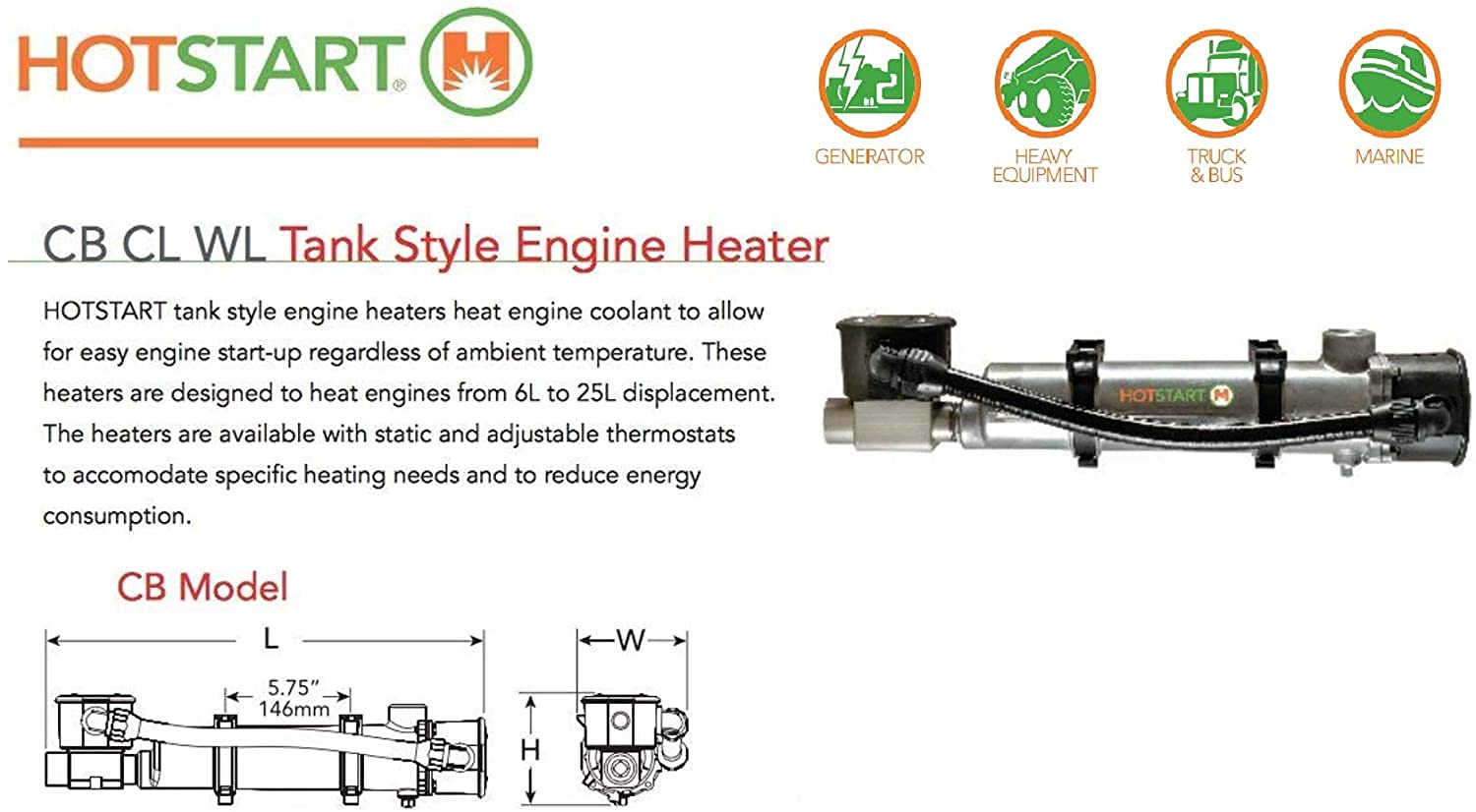 Amazon.com: Thunder Parts HOTSTART CB115810-200 Engine Heater -  Weather-Tight Coolant preheater with Thermostat - Original - 1 Year  Warranty! : Automotive