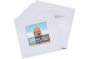 Somime 10-Pack White Pre-Cut Mats for Displaying 4x4 Photos with White Core Bevel Cut