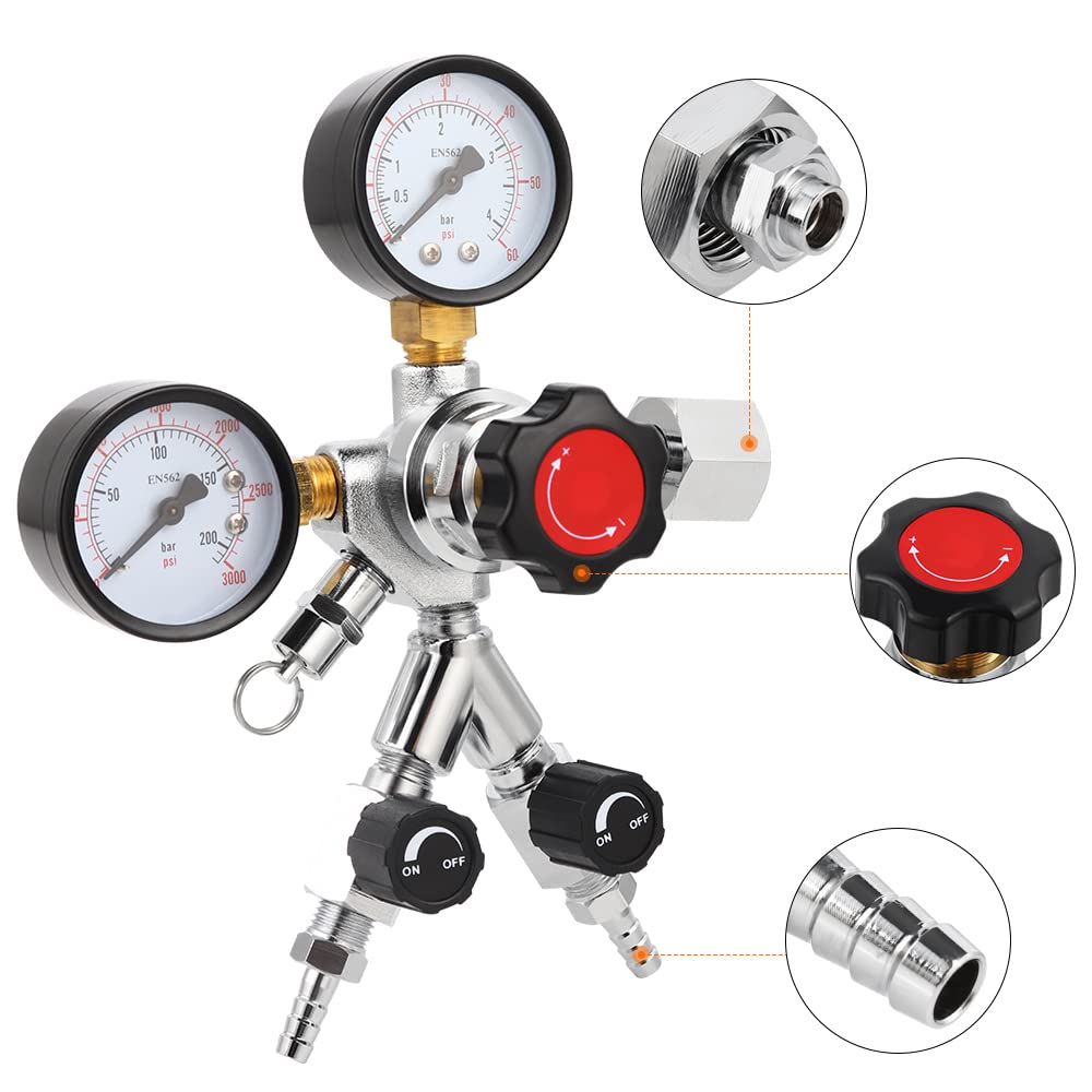 W21.8/CGA320 Podwójny miernik CO2 Regulator butelki gazowej Reduktor ciśnienia do piwa napojów homobrew podwójny regulator miernika kontroli(CGA320)