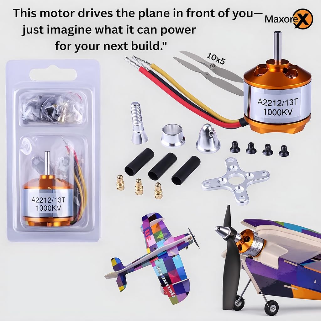 Kit per aeroplano RC fai da te A2212 KV1000 Motore Brushless con ESC 30A, 4 servo SG90, 2 eliche abbinate, spina XT60, filo Z, supporto motore, corno del timone e connettori per aereo RC ad ala fissa
