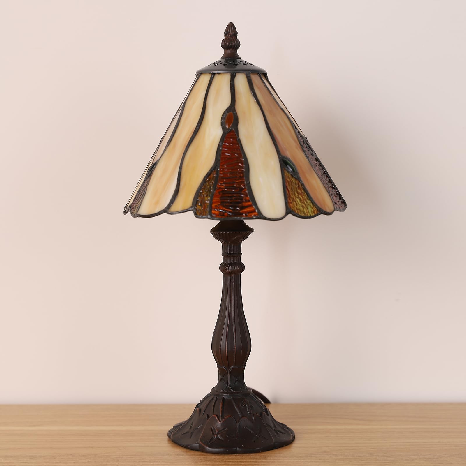 Tiffany Tischlampe, Vintage Glaslampenschirm, Dekorative Nachttischleuchte, Antik Bronze Tischleuchte mit E14 Fassung