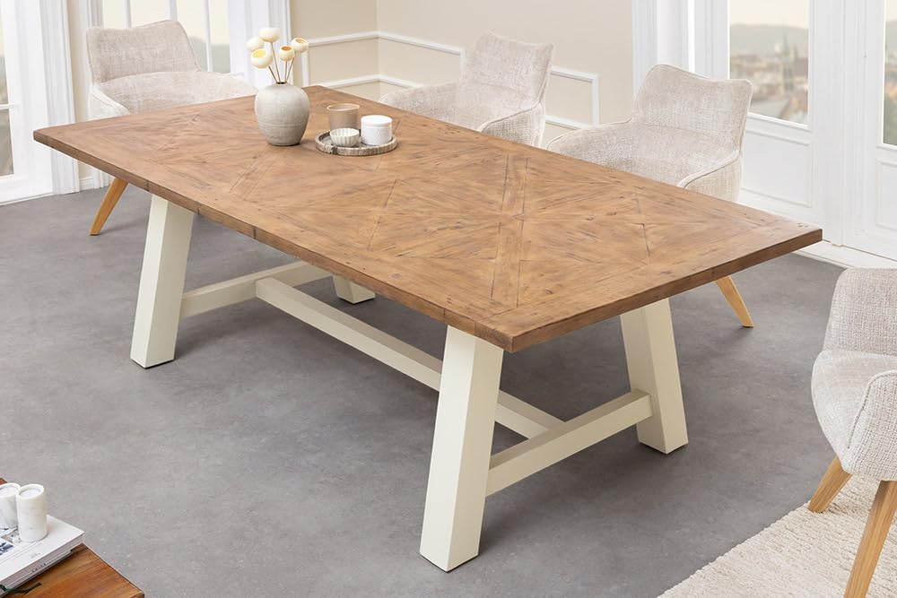 Riess Ambiente Esstisch Hamptons 200cm - braun Creme - Pinienholz | 10 Sitzplätze, hochwertig, individuelle Maserung, stabile Konstruktion, 100 kg Belastbarkeit, Unikat, Holzgestell