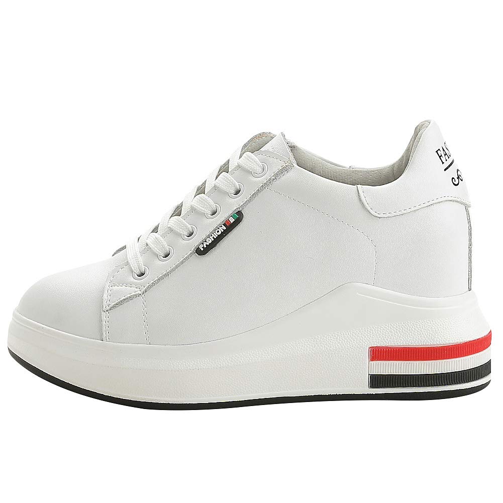 ANUFER Mujer Zapatillas Plataforma Alta Tacón de Cuña Oculto con Cordones Moda Zapatos Deportivos