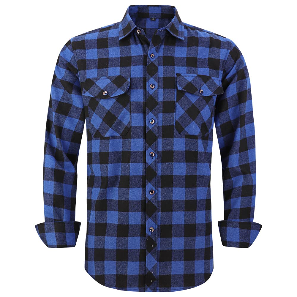 Flannel Plaid Shirt for Men - Regular-Fit Long-Sleeved Casual Button-Down Shirt