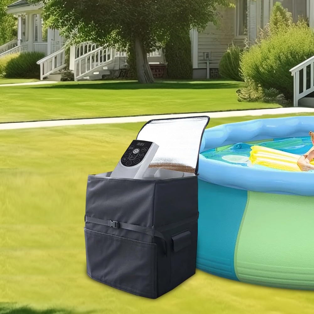Funda protectora de aluminio con cremallera para bomba de calefacción de spa, cubierta aislante resistente a la intemperie para bombas de bañera de masaje en villas y hoteles, color negro