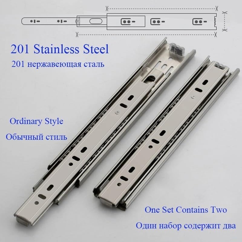 Hardware Full Extension Side Mount Drawer Slides Stainless Steel Drawer Slides Soft Close Track Rail Sliding Three-Section Cabinet Furniture Hardware(20 Inches)