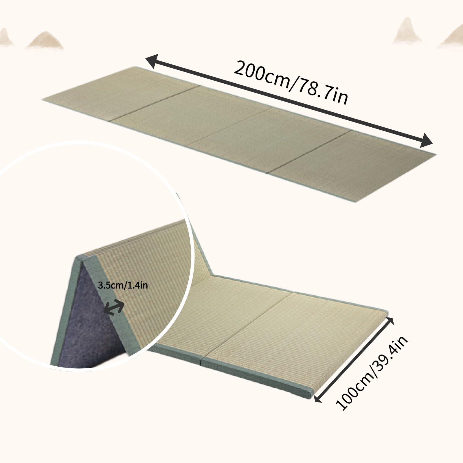 Japanische Tatami Bodenmatte 100×200×3.5cm faltbare rutschfeste feuchtigkeitsgeschützte Junkus effusus Meditation Yoga Zen-Raum