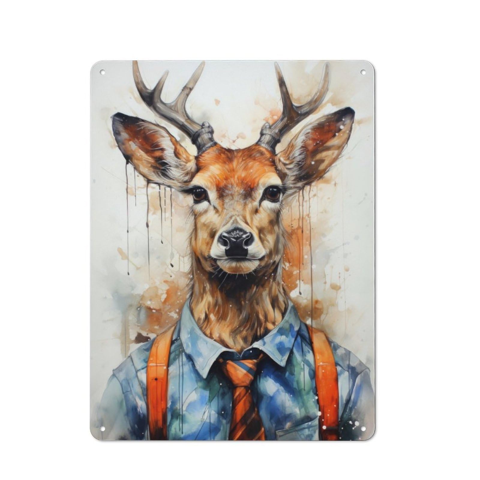 Junmoney Deer In A Tie Vintage Tin Wall Plaque 40X30cm For Hallway Wall, For Kitchen, Dining Room And Home Bar Wall Decor