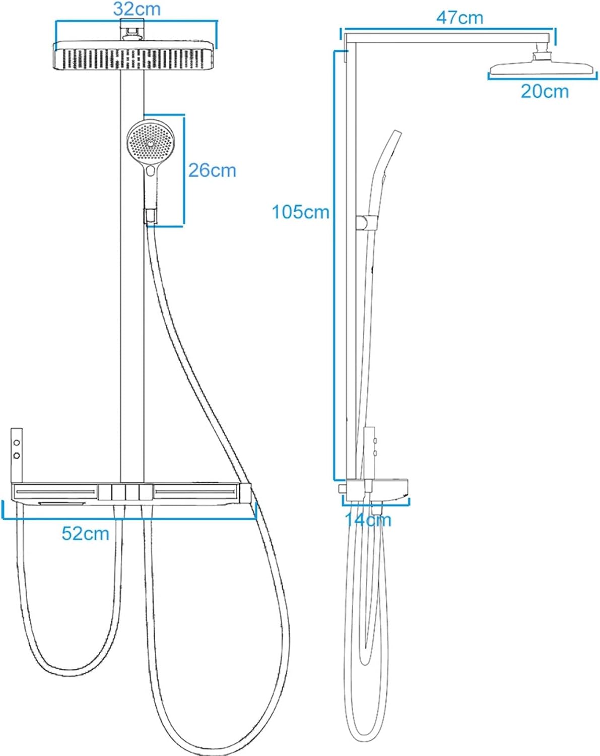 Shower System, Wall-Mounted Shower Set, Full Copper Piano Thermostatic Digital Display Shower, Ambient Light, Shelf, Adjustable Lifting Rod (White Constant Temperature)