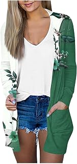 Tsamuo Summer Cardigan for Women Retro Floral Print Mid-Length Fation Casual Long Sleeve Pocket Tank Top for Women