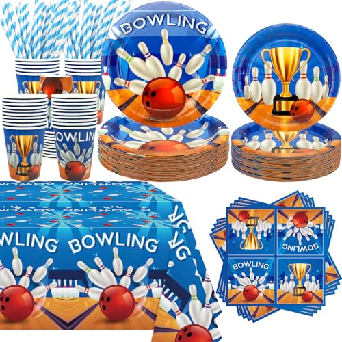 Décoration de fête bowling design avec serviettes et assiettes