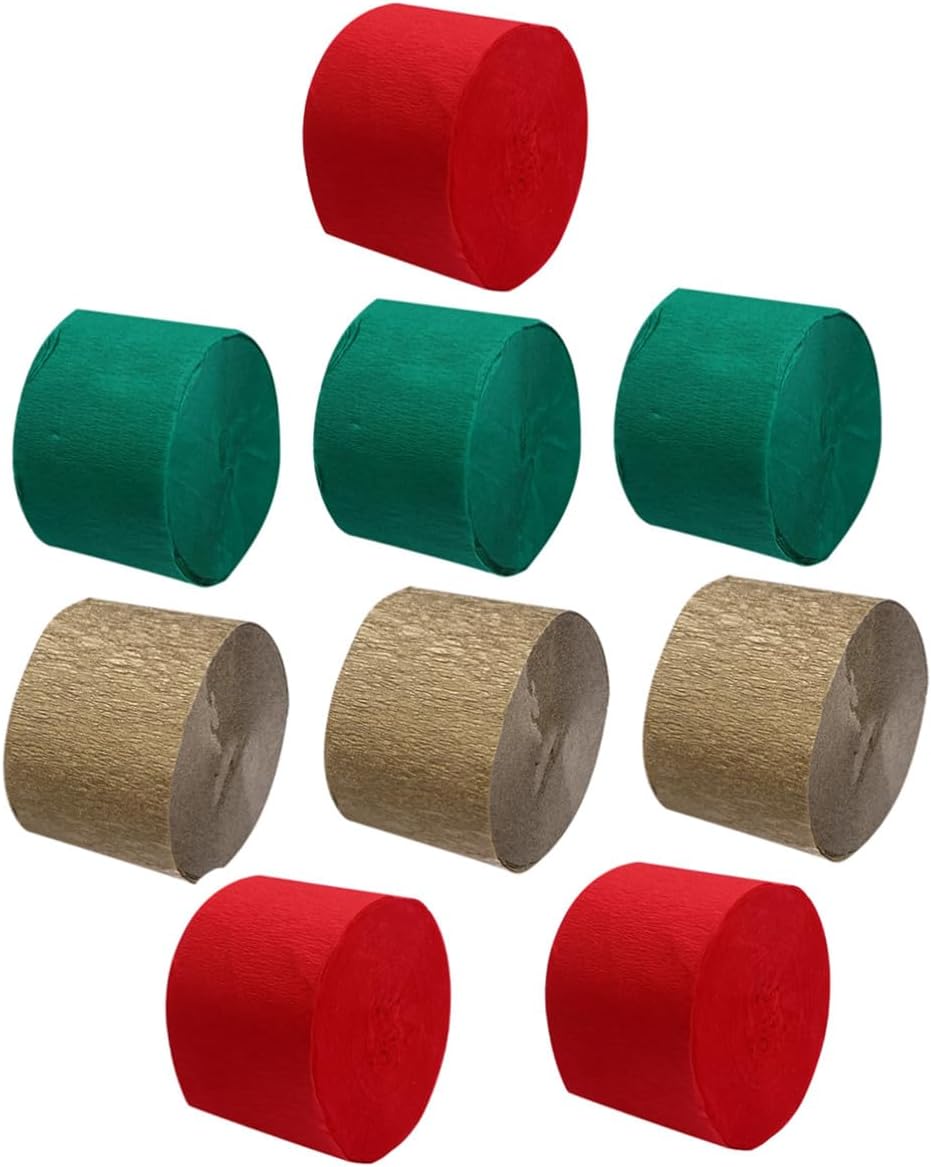 Artibetter 9 Pcs Crepe Paper Streamers Set Red, Gold, and Dark Emerald Rolls for Halloween and Party Decorations DIY Craft Supplies 4.5cm X 25m Each