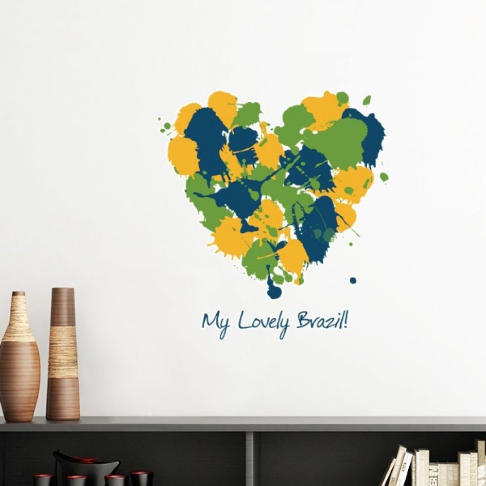 Autocollant mural Brésil en coeur DIYthinker sticker amovible 60cm