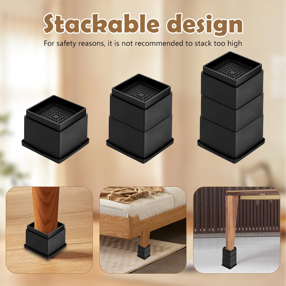 8 stuks ronde meubelverhogingen, verhoging voor bedpoten, antislip, voor bedpoten, tafel, stoel, meubelverhogingen, stapelbaar, van duurzaam kunststof (zwart