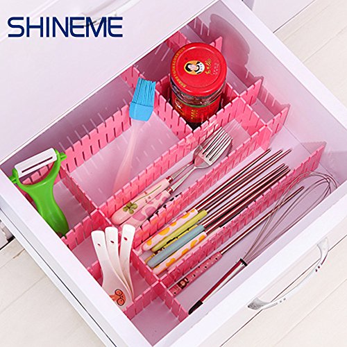 ShineMe Drawer Dividers 8pcs Adjustable Plastic Divider Household Storage Thickening Sub-Grid Finishing Shelves for Home Tidy Closet Stationary Makeup Socks Underwear Scarves Organizer (Pink)