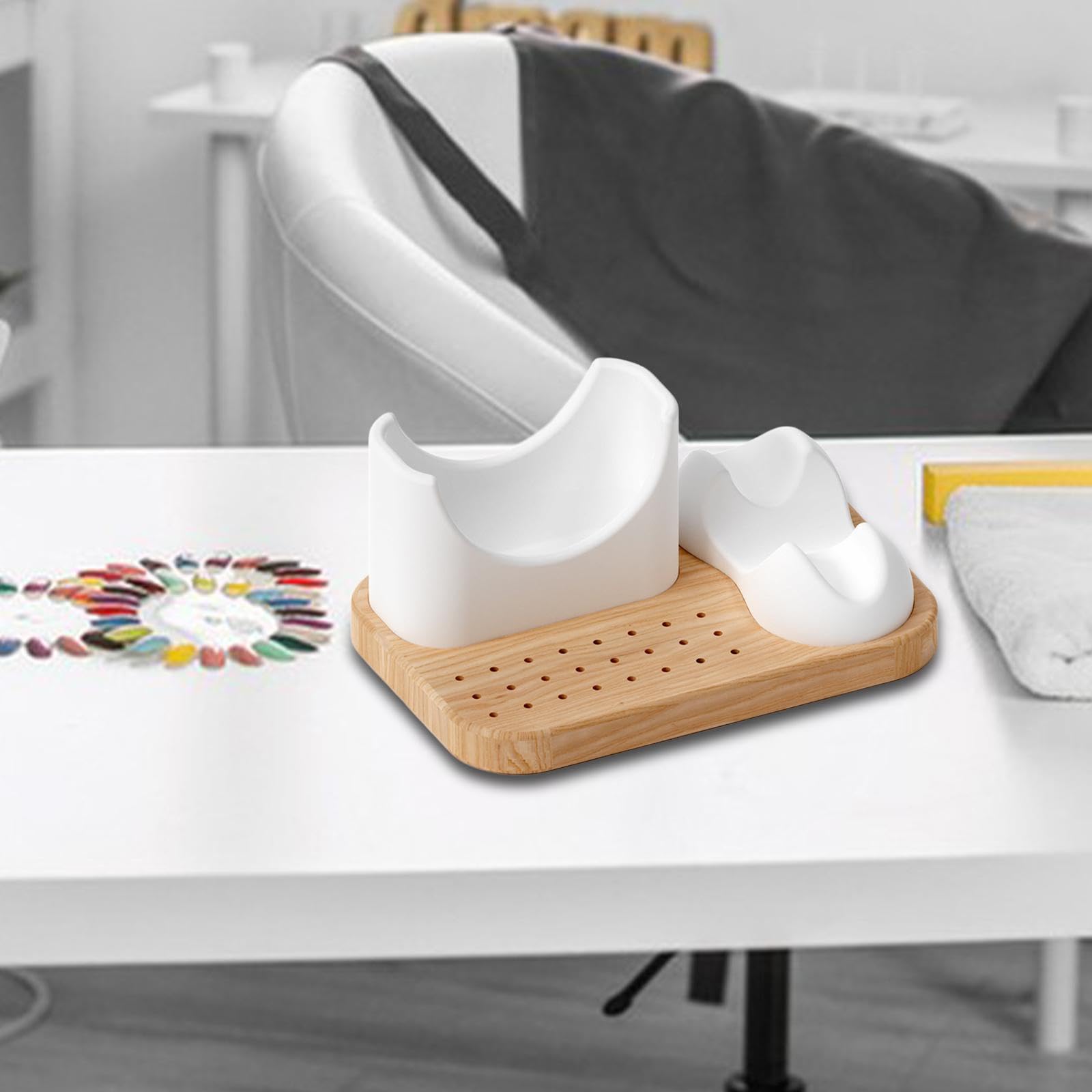 Soporte de Madera para Torno de Uñas 3 en 1, Expositor de Silicona Suave para Manicura