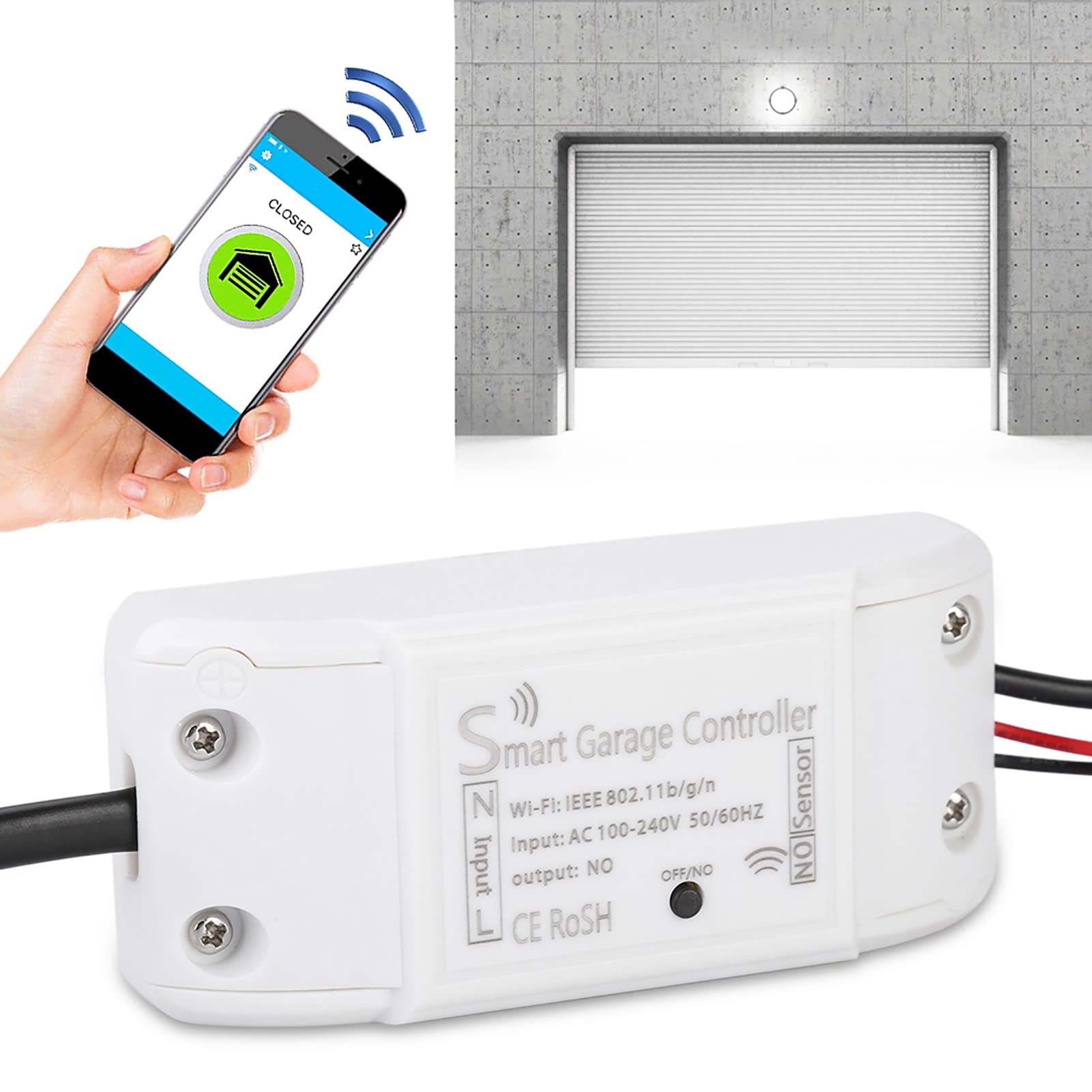 Intelligenter Garagentoröffner, Universelle 2,4 GHz WiFi Garagentorsteuerung, Türöffner mit Fernbedienung für Die Meisten Garagentoröffner(EU)
