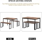 DlandHome 3-Piece Ensemble de table à manger 4 Personnes,Soho Table à manger et chaises,Rectangulaire table de dîner avec deux bancs pour la cuisine,Brown DCA-CZJYB-yzld01