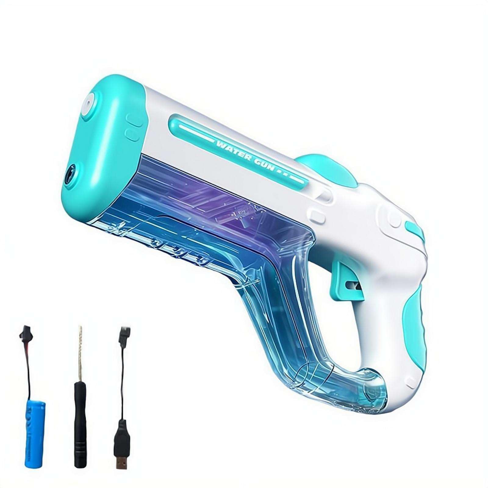Motorized Water Gun, Electric Water Blaster Toy, Summer Pool Party Squirt Gun, LED Light Auto Squirt Guns with Bottle for Kids Outdoor Beach Garden (Blue)