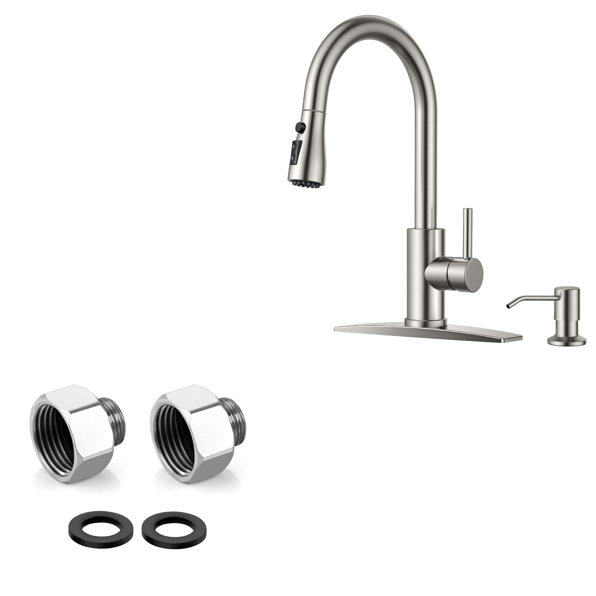 Jnfidosr Men's Kitchen Faucets With Soap Dispenser And 2 Pack G3/8 To G1/2 Fe