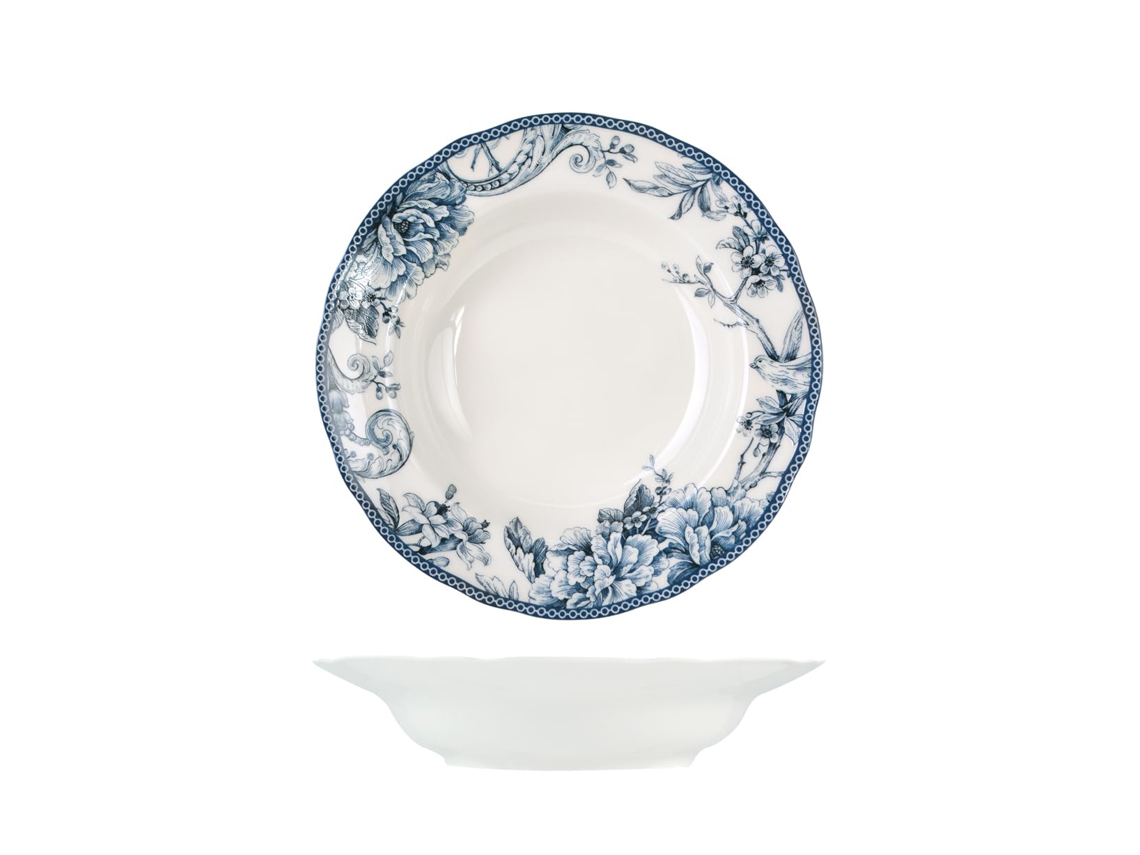 H&H Kensington Set of 6 Soup Plates, Porcelain, Blue and White, 22.5 cm, English Style