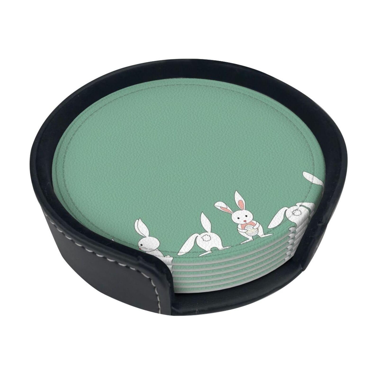 Easter Bunny Print Round Coasters Set Of 6,Coaster For Tabletop Protection Home Bar Decor