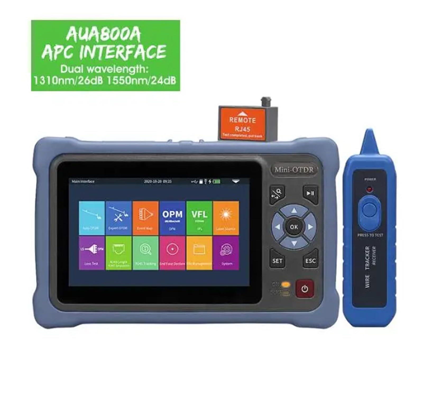 Kit de Prueba - Reflectómetro de fibra óptica OTDR, pantalla táctil, VFL, OLS, OPM, mapa de eventos, comprobador de cable Ethernet, 1310, 1550 nm, 26, 24 dB(AUA800A 1310 1550nm)