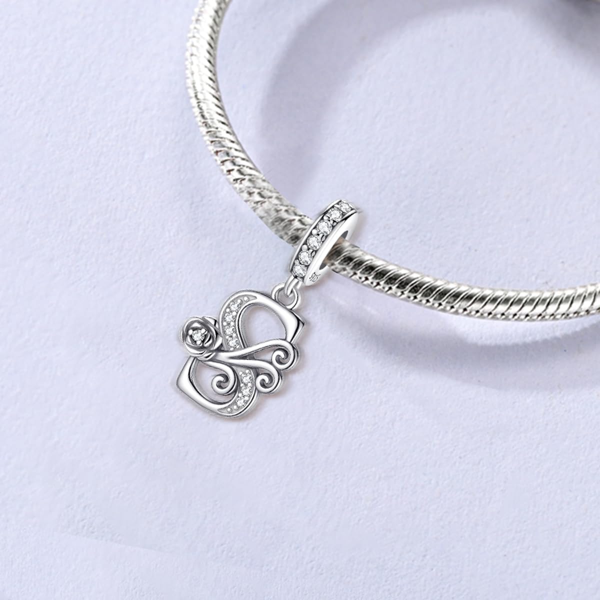 LNQOBU Complete A~Z Alphabet Charm Letter Beads, Solid 925 Sterling Silver with Cubic Stones Rose Alphabet Charm fits Pandora Bracelets Necklace Women Jewelry - Image 4