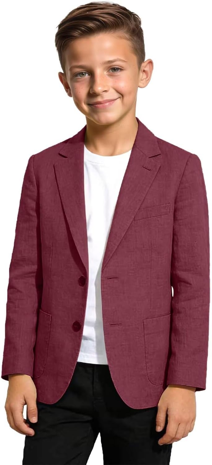 Linen Blazer for Boys Sports Coat Slim Fit Casual Linen Suit Jacket for Boys Kids Teens Daily Prom Party