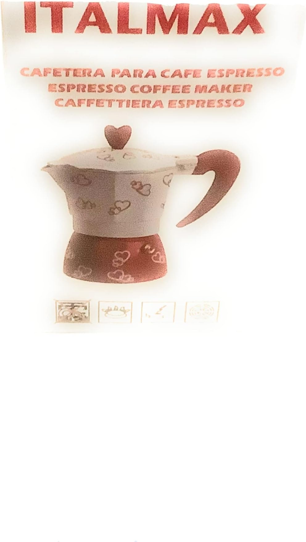 Italmax Heart Pattern Red and White Stove Top 6 Cup Espresso Coffee Maker