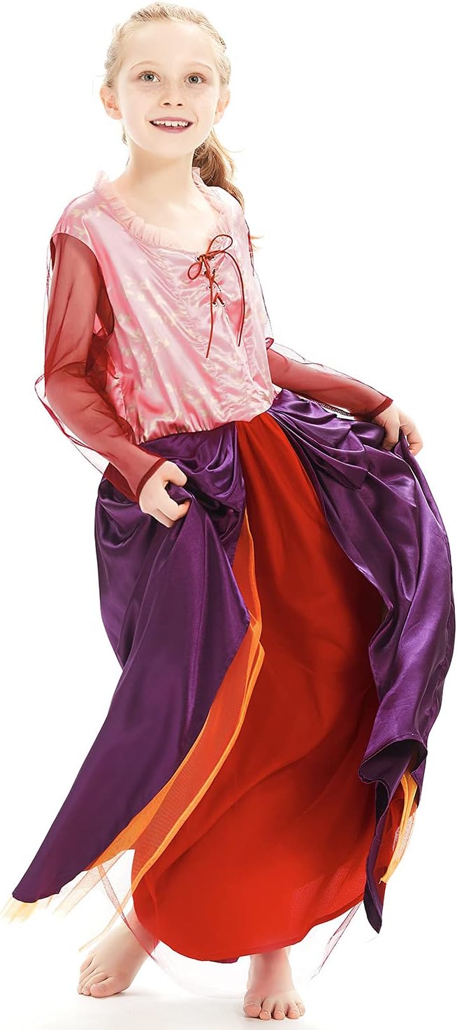 Kids Girls Sarah Sanderson Costume Winifred Sanderson Halloween Witch Cosplay Dress Outfit for Child - Image 2