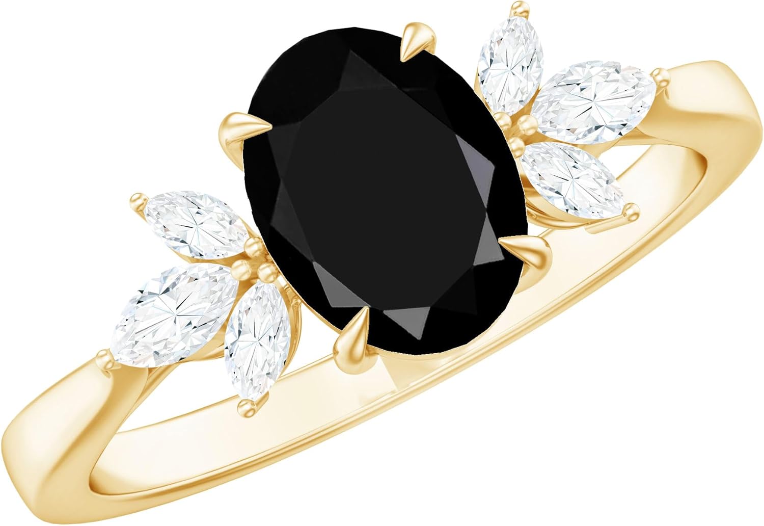 Certified Black Onyx Engagement Ring For Women, Aaa Quality, Natural 6X8mm Oval Black Onyx Diamond Ring - Ready to Gift